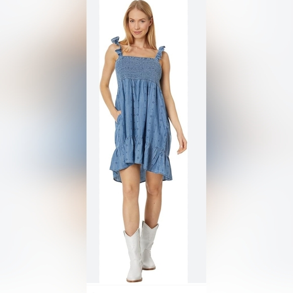 Ariat Blue Ruffled Elastic Tube Top Womens Sz M Paisley Print Dress Country Girl - Picture 14 of 14